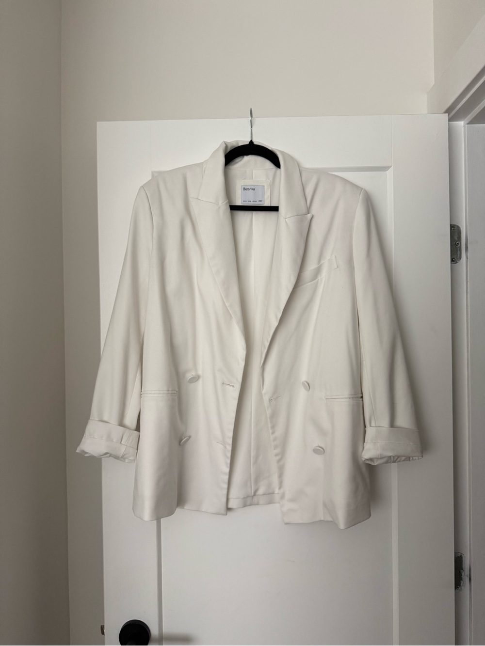 Bershka White Double-Breasted Blazer
